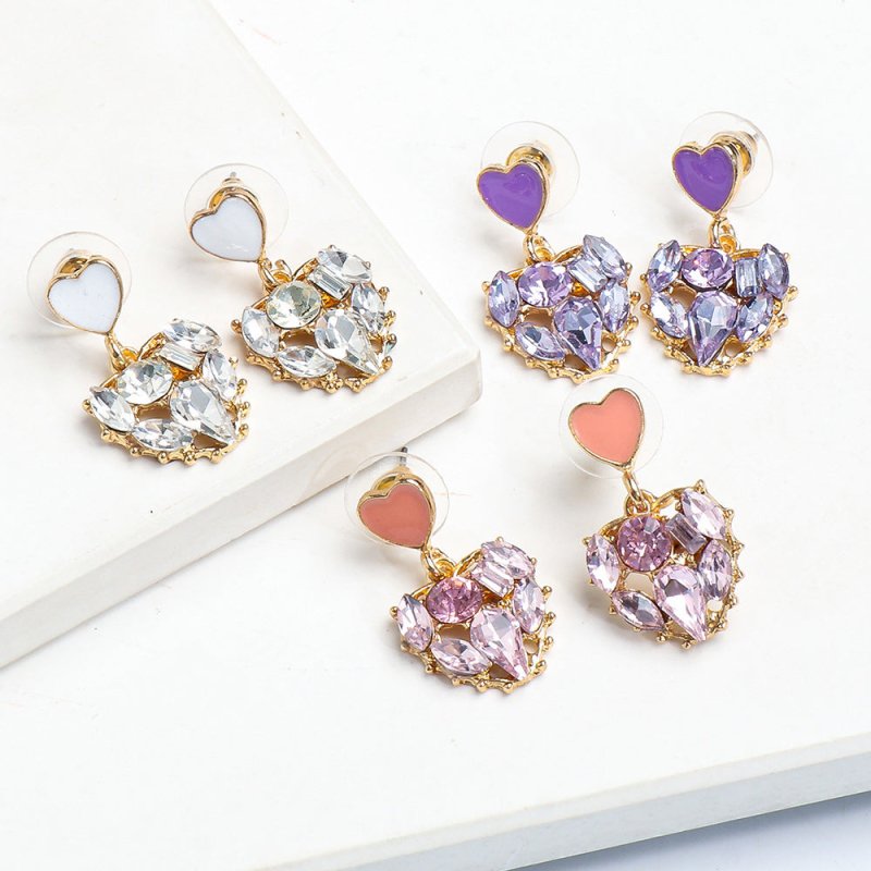 Women's Geometric Heart-shaped Diamond Hollow Stud Earrings-Jewearrings