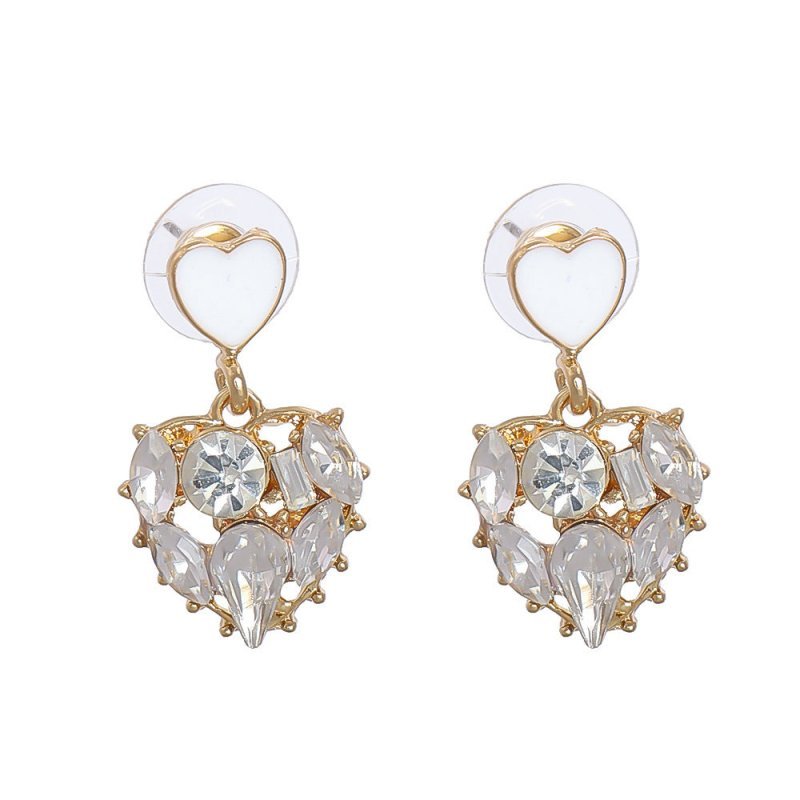 Women's Geometric Heart-shaped Diamond Hollow Stud Earrings-Jewearrings