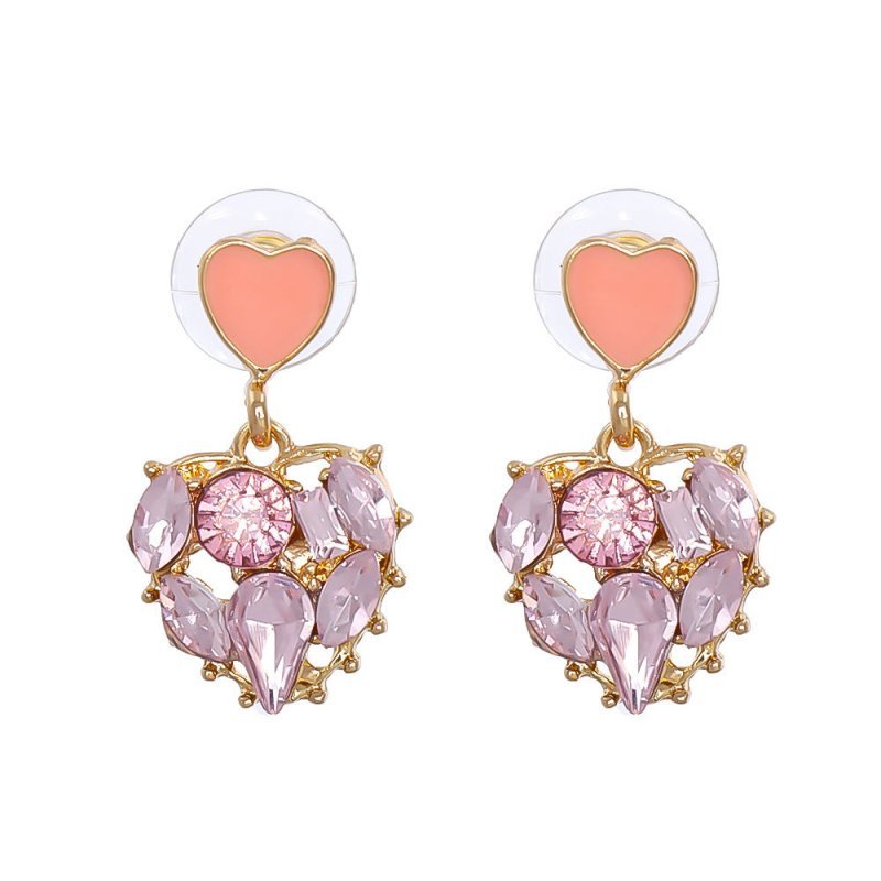 Women's Geometric Heart-shaped Diamond Hollow Stud Earrings-Jewearrings