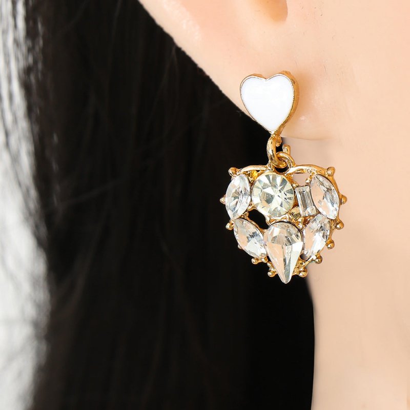 Women's Geometric Heart-shaped Diamond Hollow Stud Earrings-Jewearrings