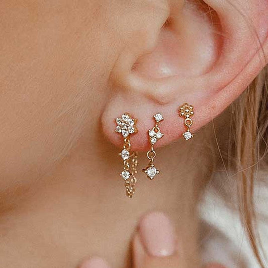 Women's Geometric Matching Diamond Stud Earrings-Jewearrings