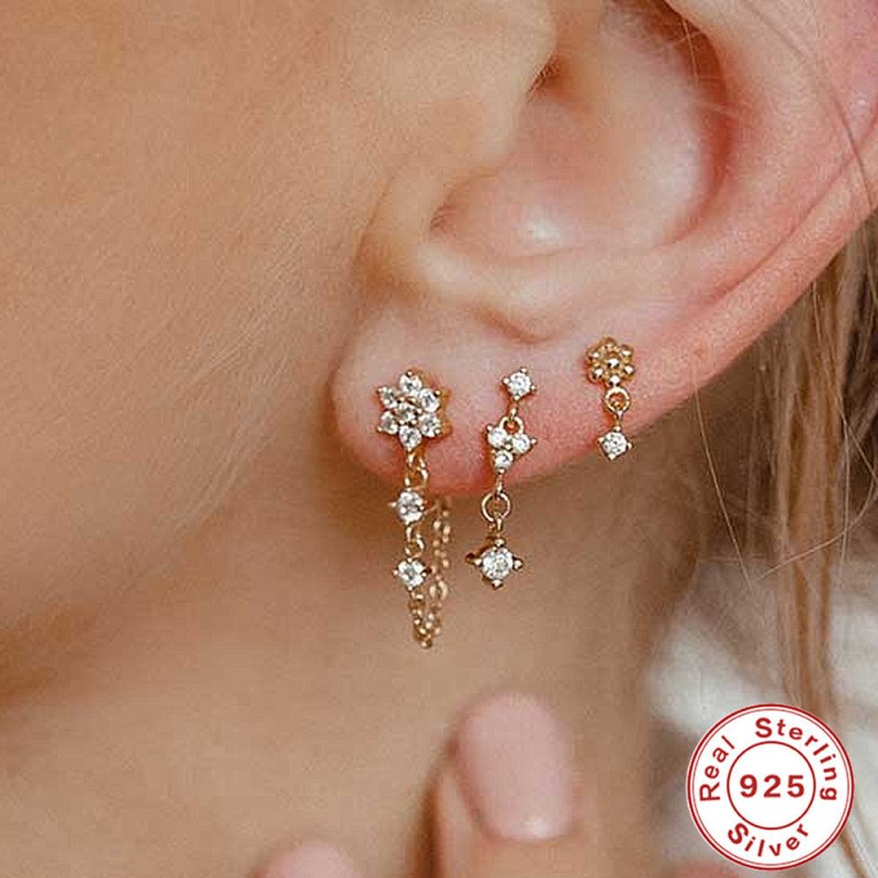 Women's Geometric Matching Diamond Stud Earrings-Jewearrings