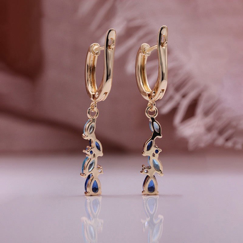 Women's Gold-plated Blue Water Drop Zircon Long Earrings-Jewearrings