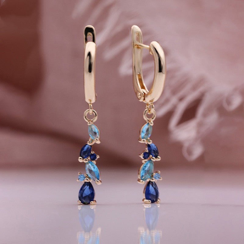 Women's Gold-plated Blue Water Drop Zircon Long Earrings-Jewearrings