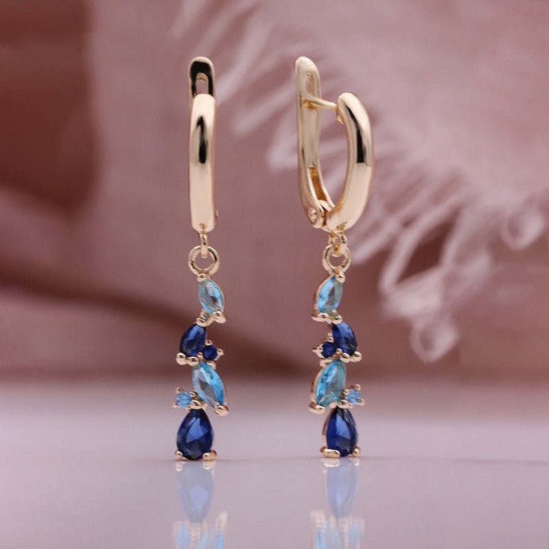 Women's Gold-plated Blue Water Drop Zircon Long Earrings-Jewearrings