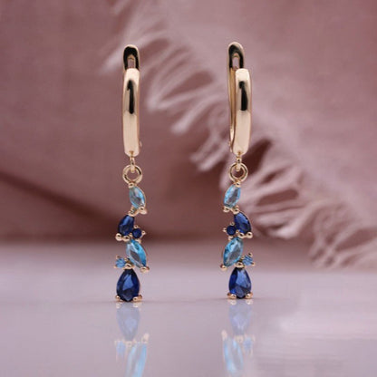 Women's Gold-plated Blue Water Drop Zircon Long Earrings-Jewearrings