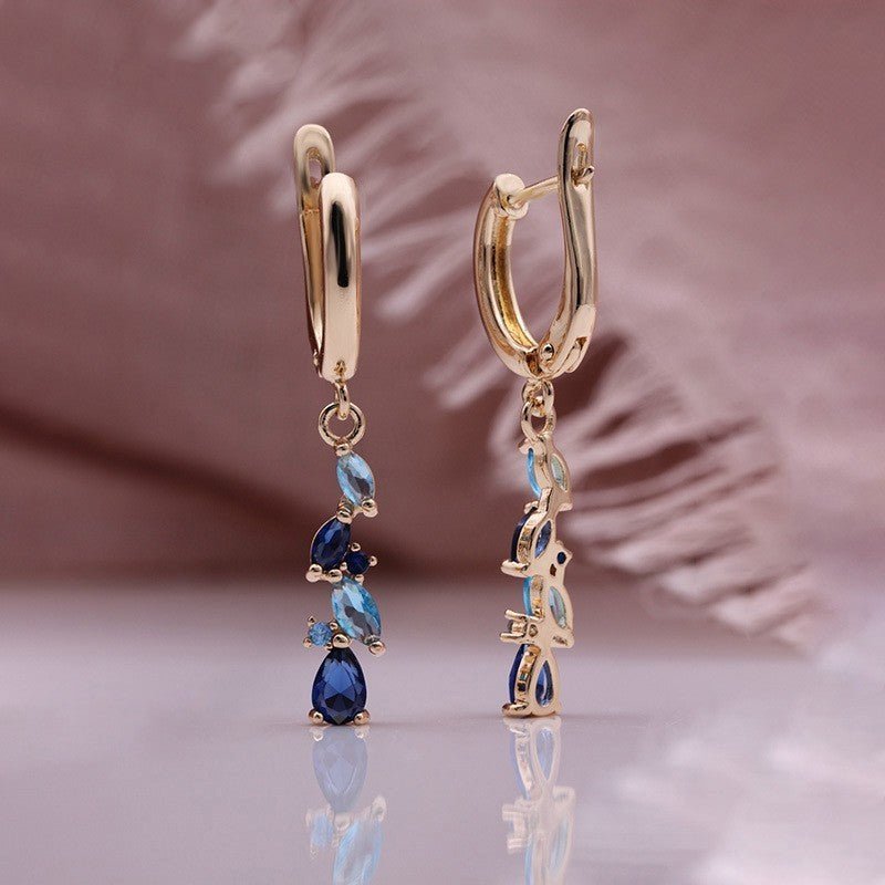 Women's Gold-plated Blue Water Drop Zircon Long Earrings-Jewearrings