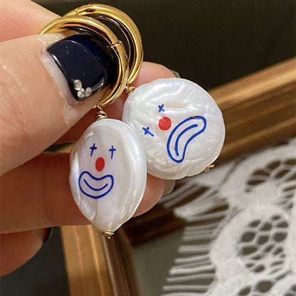 Women's Hand Drawn Laughing And Crying Grimace Baroque Pearl Earrings-Jewearrings