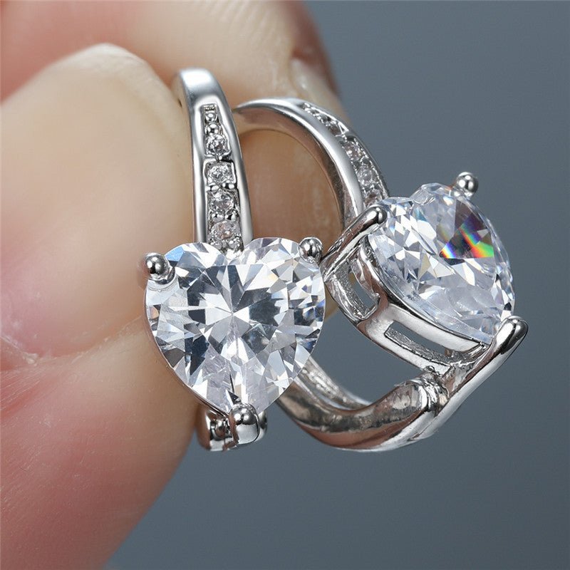 Women's Heart-shaped Diamond And Zircon White Gold Plated Earrings-Jewearrings