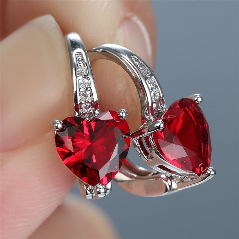 Women's Heart-shaped Diamond And Zircon White Gold Plated Earrings-Jewearrings