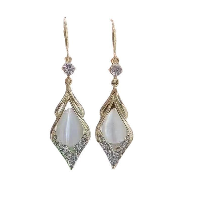 Women's High-end Geometric Diamond Opal Earrings-Jewearrings