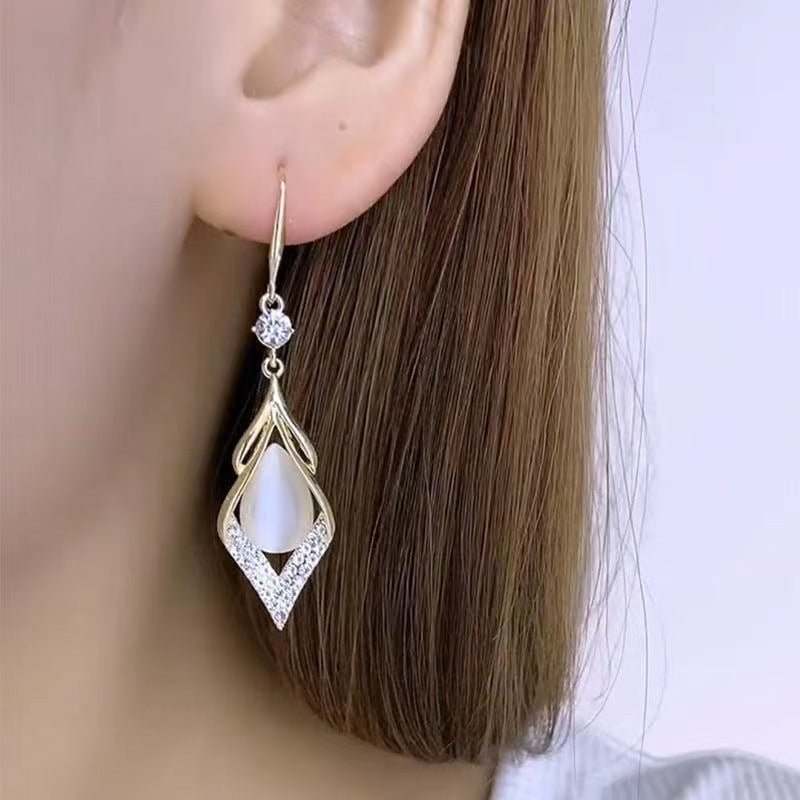 Women's High-end Geometric Diamond Opal Earrings-Jewearrings