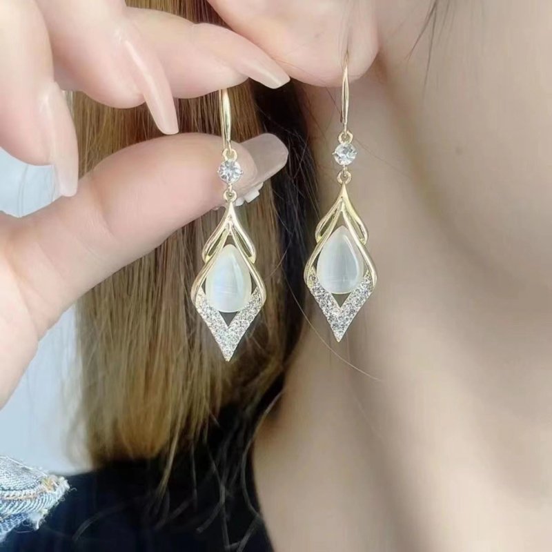 Women's High-end Geometric Diamond Opal Earrings-Jewearrings