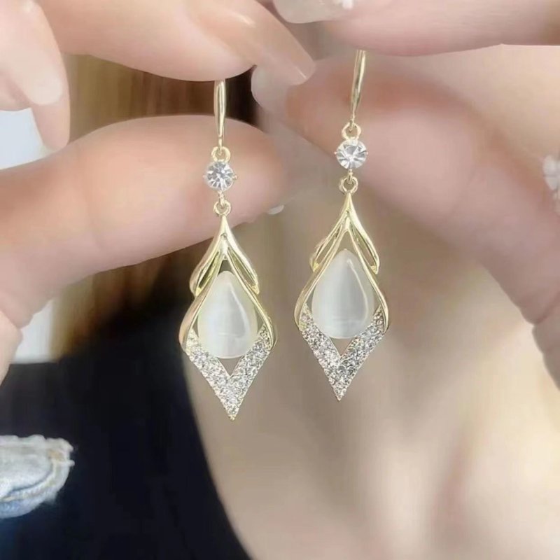 Women's High-end Geometric Diamond Opal Earrings-Jewearrings