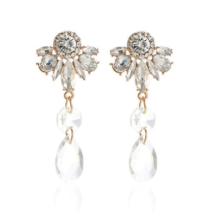 Women's Hong Kong Style Multi-layer Alloy Diamond-studded Shiny Acrylic Flower Crystal Earrings-Jewearrings