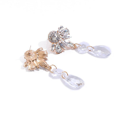 Women's Hong Kong Style Multi-layer Alloy Diamond-studded Shiny Acrylic Flower Crystal Earrings-Jewearrings