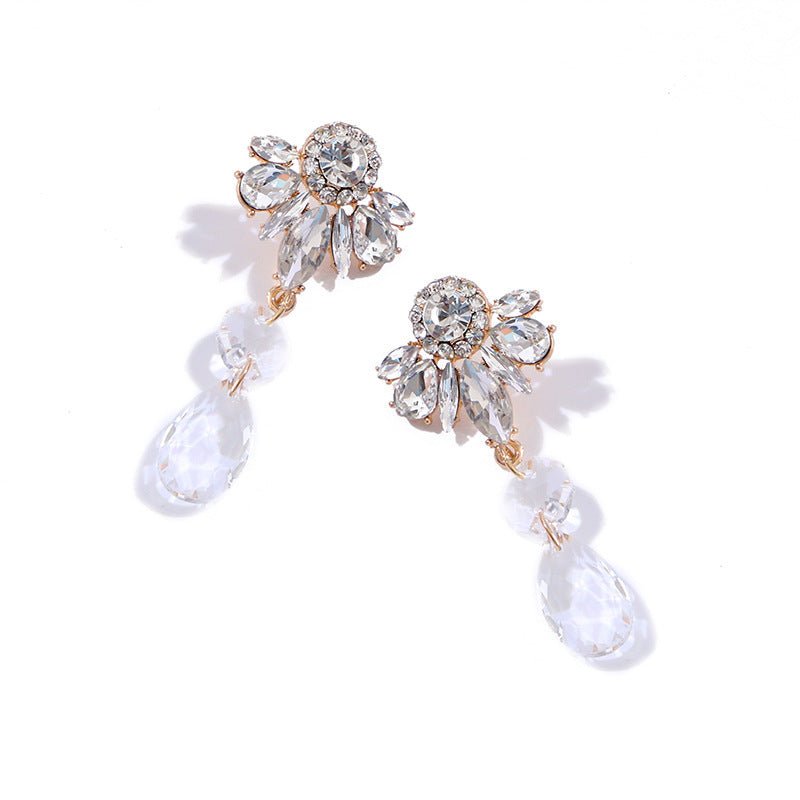 Women's Hong Kong Style Multi-layer Alloy Diamond-studded Shiny Acrylic Flower Crystal Earrings-Jewearrings