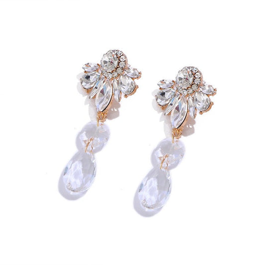 Women's Hong Kong Style Multi-layer Alloy Diamond-studded Shiny Acrylic Flower Crystal Earrings-Jewearrings