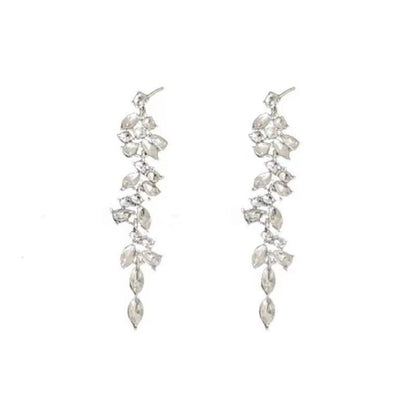 Women's Light Luxury Crystal Diamond Leaf Tassel Earrings-Jewearrings