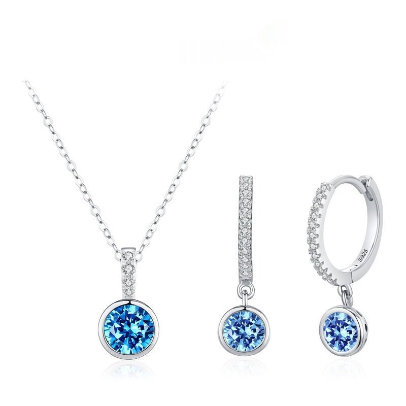 Women's Light Luxury Sea Blue Artificial Diamond Earrings Necklace-Jewearrings