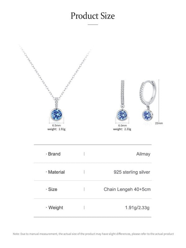 Women's Light Luxury Sea Blue Artificial Diamond Earrings Necklace-Jewearrings