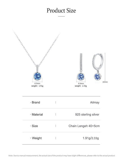 Women's Light Luxury Sea Blue Artificial Diamond Earrings Necklace-Jewearrings