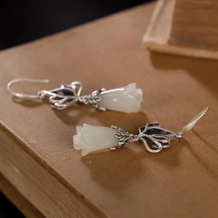 Women's Long Orchid White Jade Earrings With A Pure Silver S925 Temperament-Jewearrings