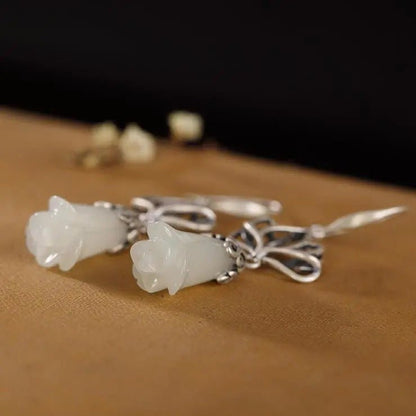 Women's Long Orchid White Jade Earrings With A Pure Silver S925 Temperament-Jewearrings