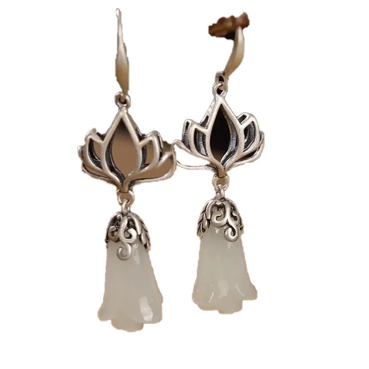 Women's Long Orchid White Jade Earrings With A Pure Silver S925 Temperament-Jewearrings