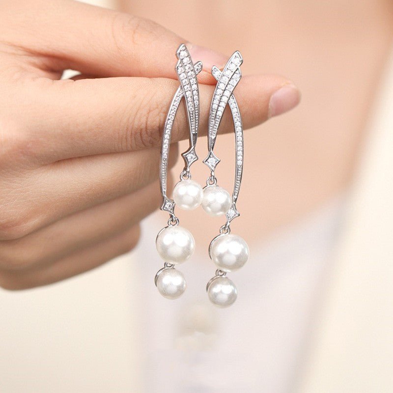 Women's Long Silver Pin High Quality Earrings-Jewearrings