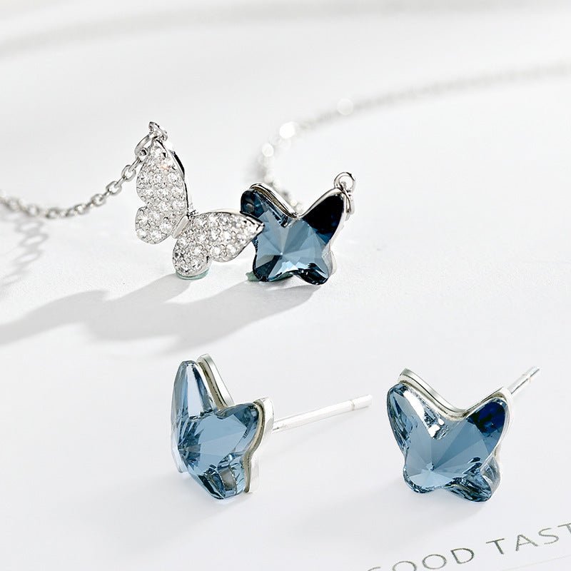 Women's Luxury Simple Butterfly Blue Crystal Earrings-Jewearrings