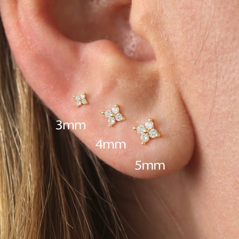 Women's Mini Clover Flower Zircon Stud Earrings-Jewearrings