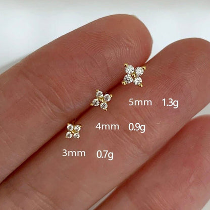 Women's Mini Clover Flower Zircon Stud Earrings-Jewearrings