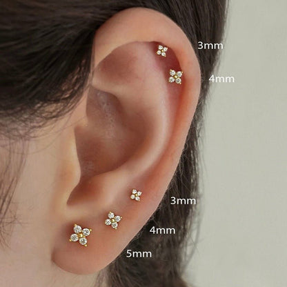 Women's Mini Clover Flower Zircon Stud Earrings-Jewearrings