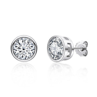 Women's Moissanite Diamond Stud Earrings Round Bezel-Jewearrings