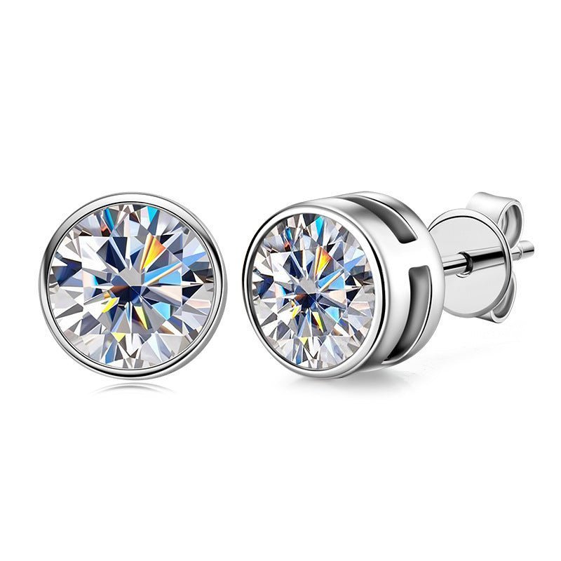 Women's Moissanite Diamond Stud Earrings Round Bezel-Jewearrings