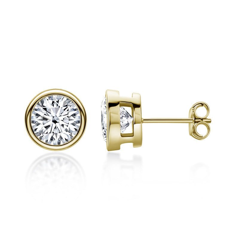 Women's Moissanite Diamond Stud Earrings Round Bezel-Jewearrings