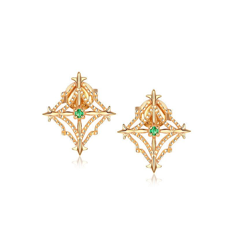 Women's Natural Emerald Retro Diamond Cut Beaded Hollow Stud Earrings-Jewearrings