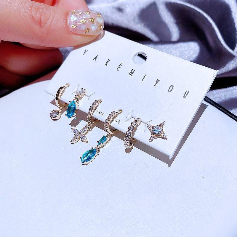 Women's Niche Fashion Blue Zircon Earrings Set Of 6-Jewearrings