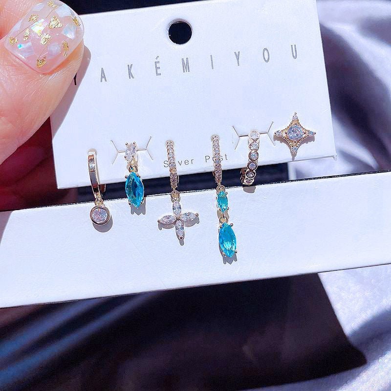 Women's Niche Fashion Blue Zircon Earrings Set Of 6-Jewearrings