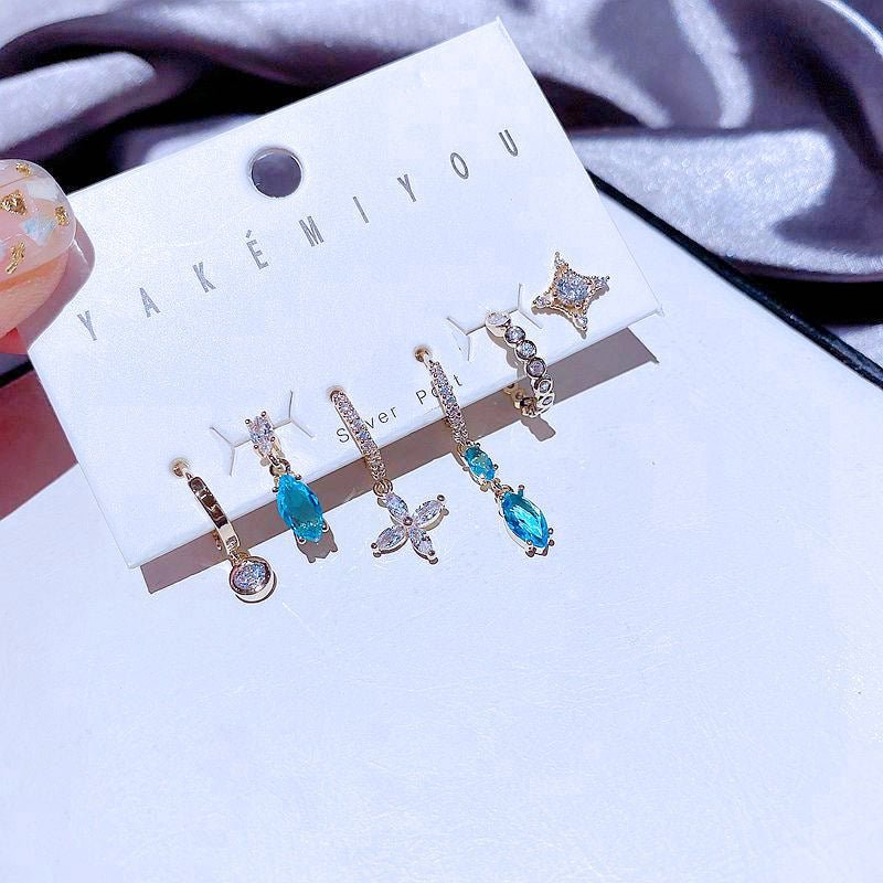 Women's Niche Fashion Blue Zircon Earrings Set Of 6-Jewearrings