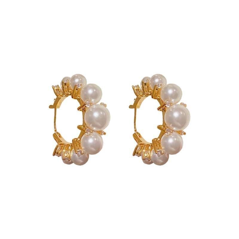 Women's Niche Pearl And Diamond Hoop Earrings-Jewearrings