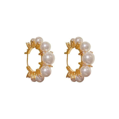 Women's Niche Pearl And Diamond Hoop Earrings-Jewearrings