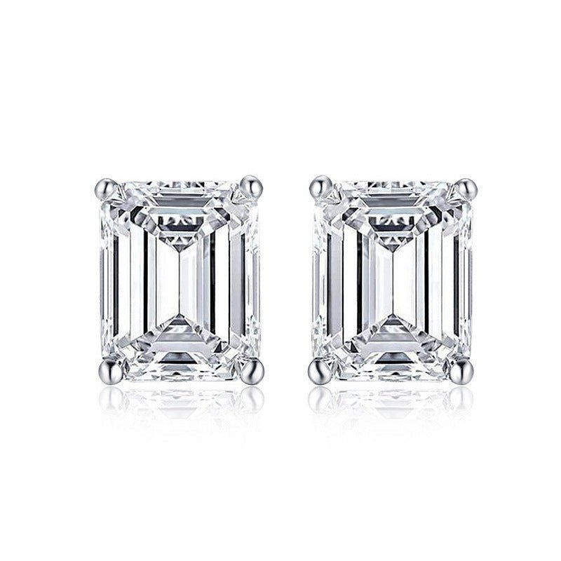 Women's Rectangular High Carbon Diamond 925 Sterling Silver Stud Earrings-Jewearrings