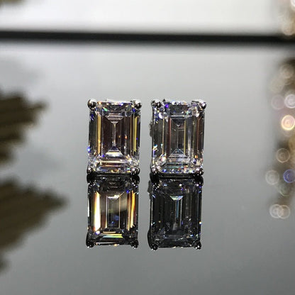 Women's Rectangular High Carbon Diamond 925 Sterling Silver Stud Earrings-Jewearrings