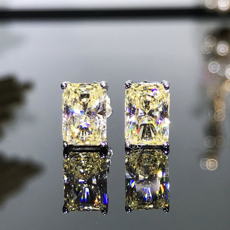 Women's Rectangular High Carbon Diamond 925 Sterling Silver Stud Earrings-Jewearrings