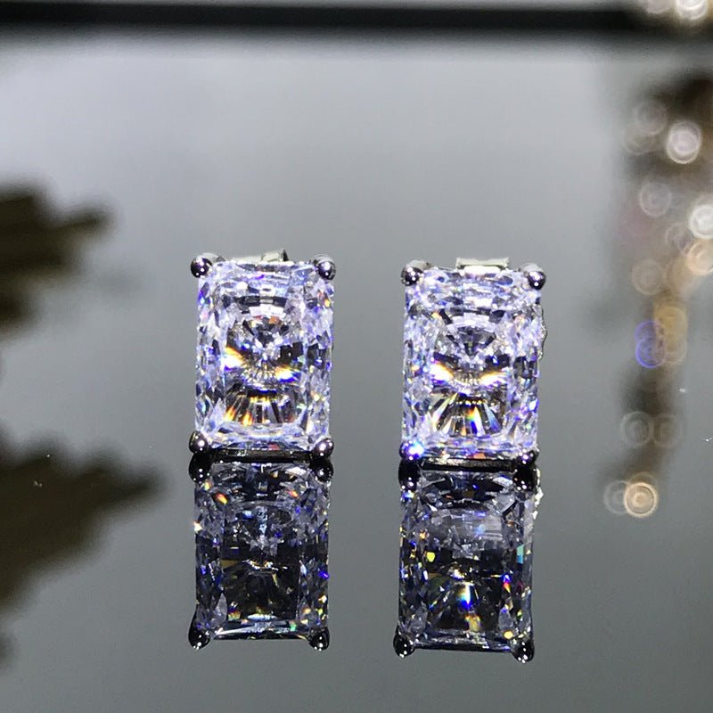 Women's Rectangular High Carbon Diamond 925 Sterling Silver Stud Earrings-Jewearrings