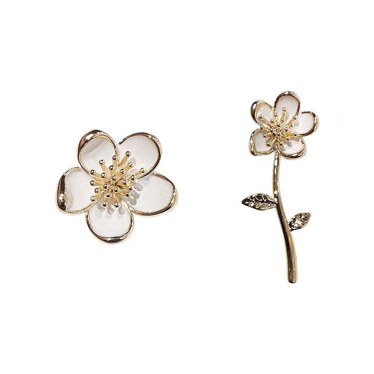 Women's Retro Asymmetric Drip Glazed Flower Stud Earrings-Jewearrings