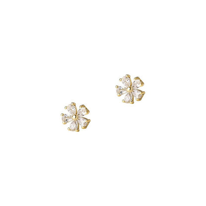 Women's S999 Pure Silver Mini Petal Diamond Stud Earrings-Jewearrings