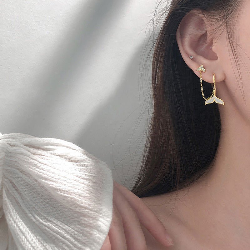 Women's Shell Fishtail Temperament Double Pierced Earrings-Jewearrings